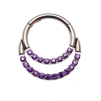 Double crystal titanium clicker body jewelry in 16g with clear gemstones, designed for body piercing and stylish adornment.
