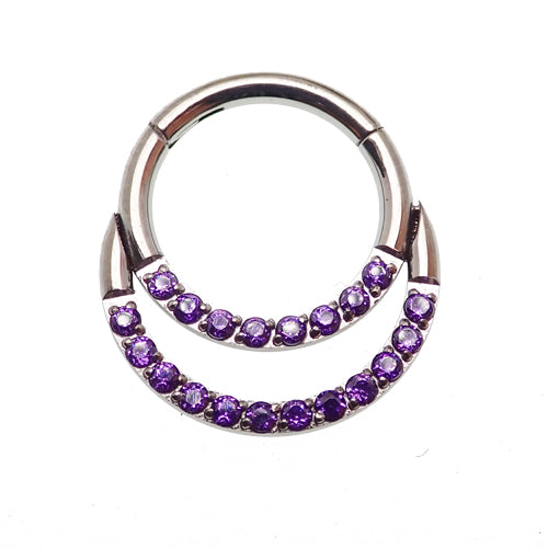 Double crystal titanium clicker body jewelry in 16g with clear gemstones, designed for body piercing and stylish adornment.