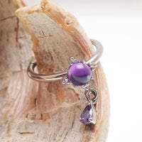 Implant grade titanium amethyst hinge clicker body jewelry in 16g with 8mm or 10mm size, featuring a secure hinge design.