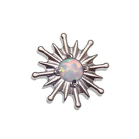 Implant grade titanium white opal sun hinge clicker body jewelry in 16g with 8mm or 10mm size for ear or cartilage piercings.