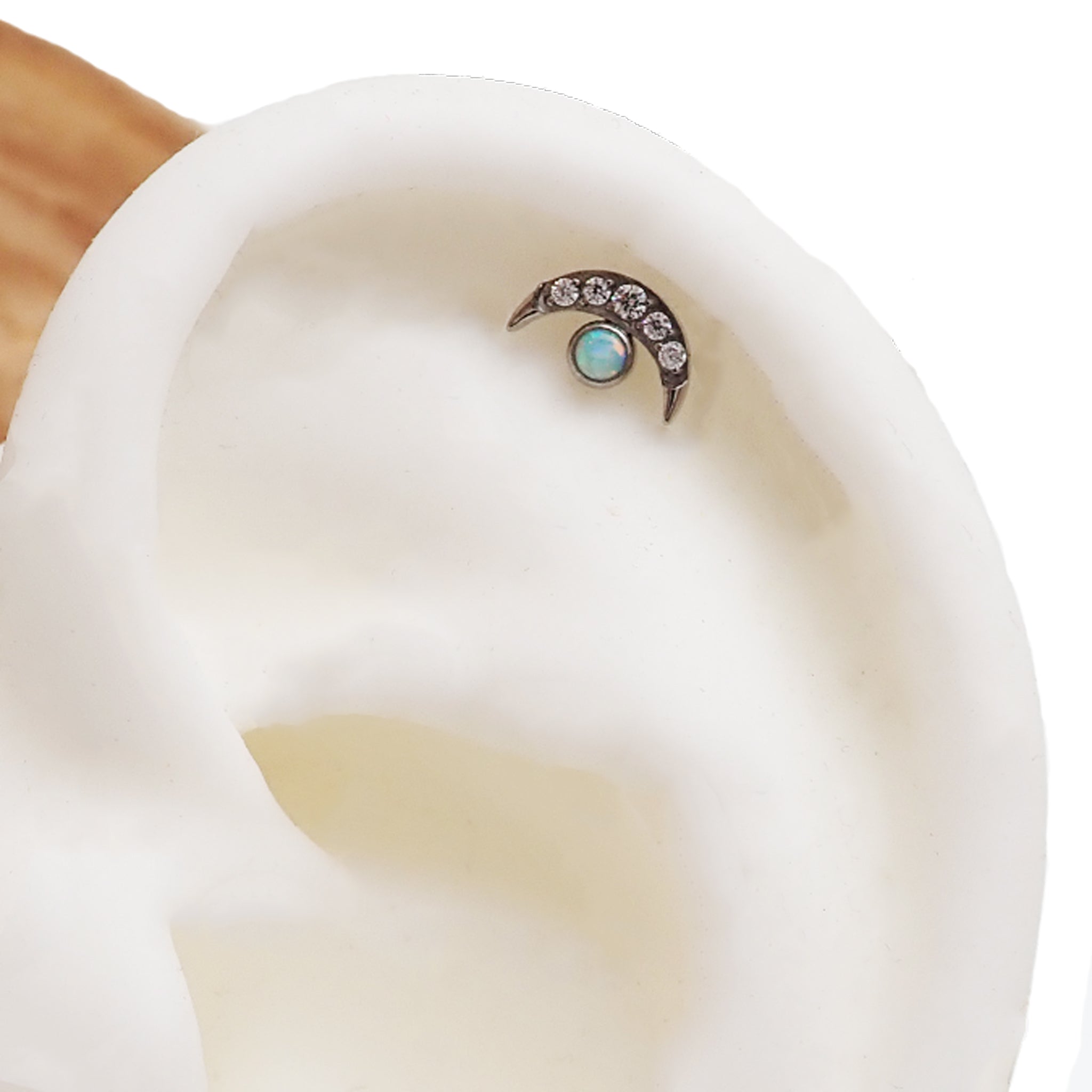 Moon Opal CZ threadless Top Titanium