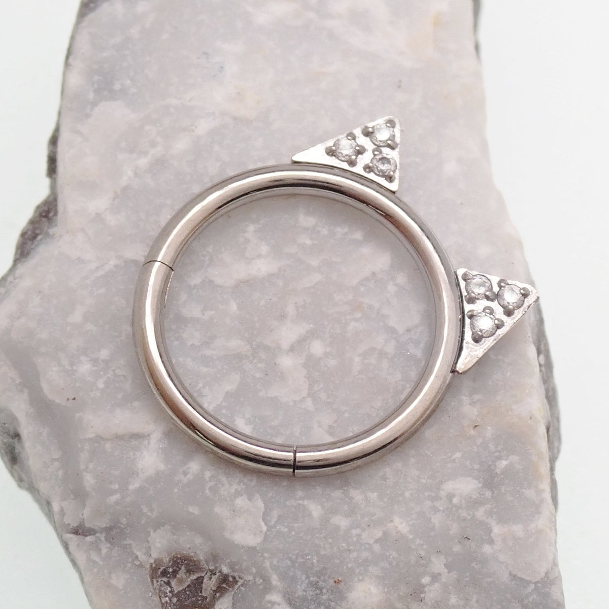 Implant Titanium Cat Ear CZ Hinged Clicker, Helix, conch