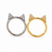 Implant Titanium Cat Ear CZ Hinged Clicker, Helix, conch