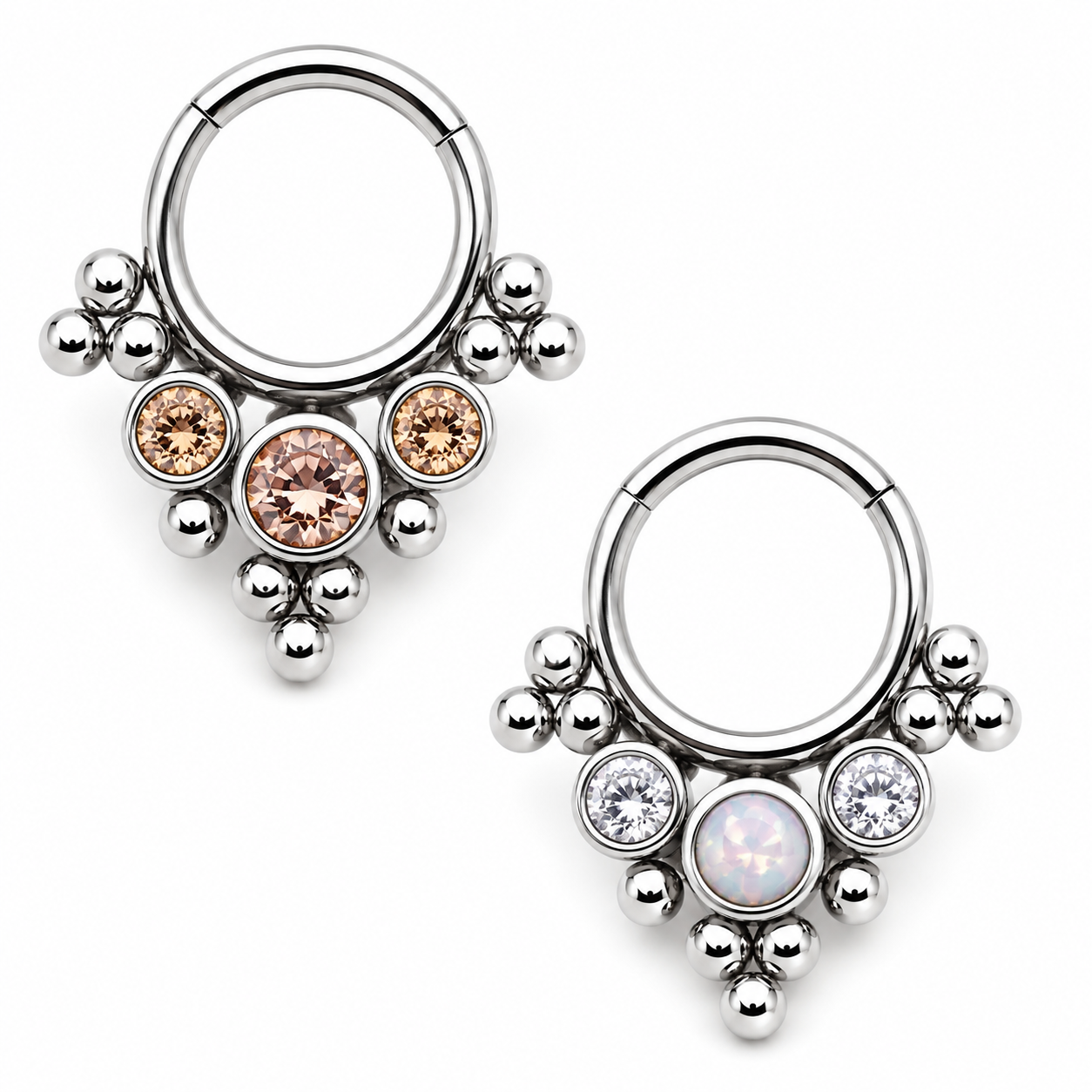 Beaded Opal & CZ Stone Cluster Clicker 16g 8mm