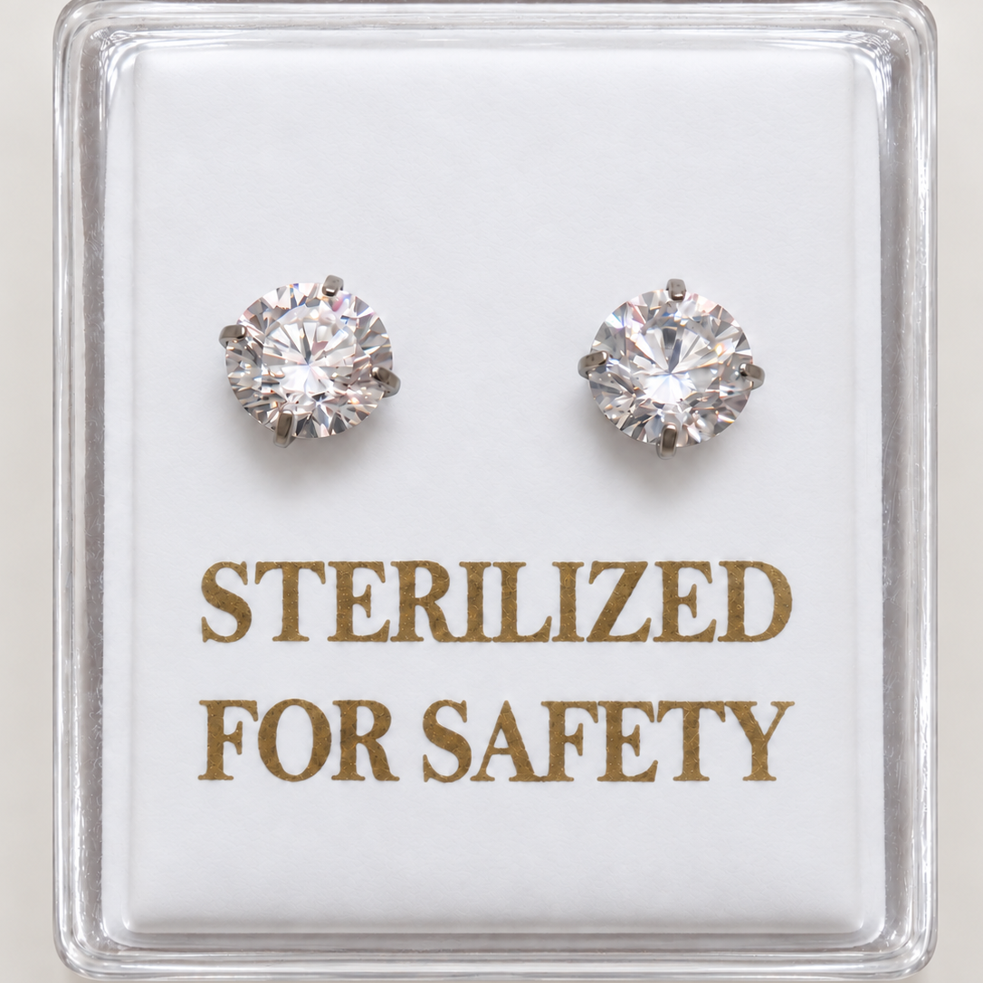 Sterilized Titanium Earrings • Implant-Grade CZ Stud Earrings