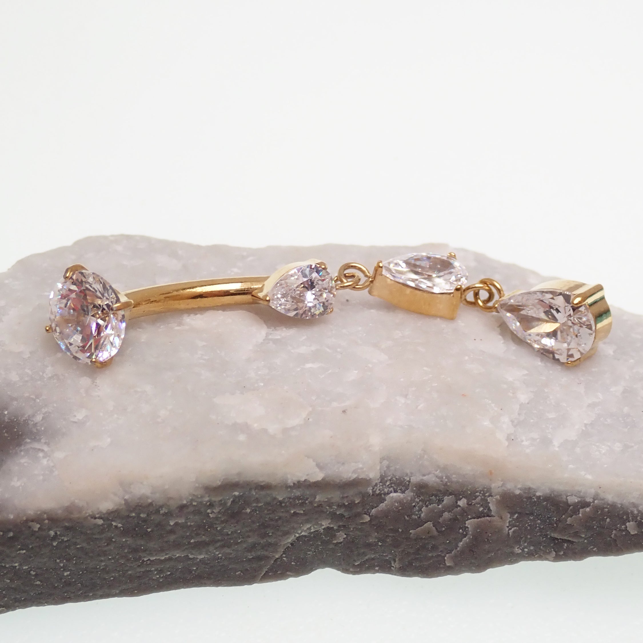 Internally Threaded Dangly CZ Belly Ring 14g 6-12mm curve