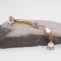 Internally Threaded Dangly CZ Belly Ring 14g 6-12mm curve