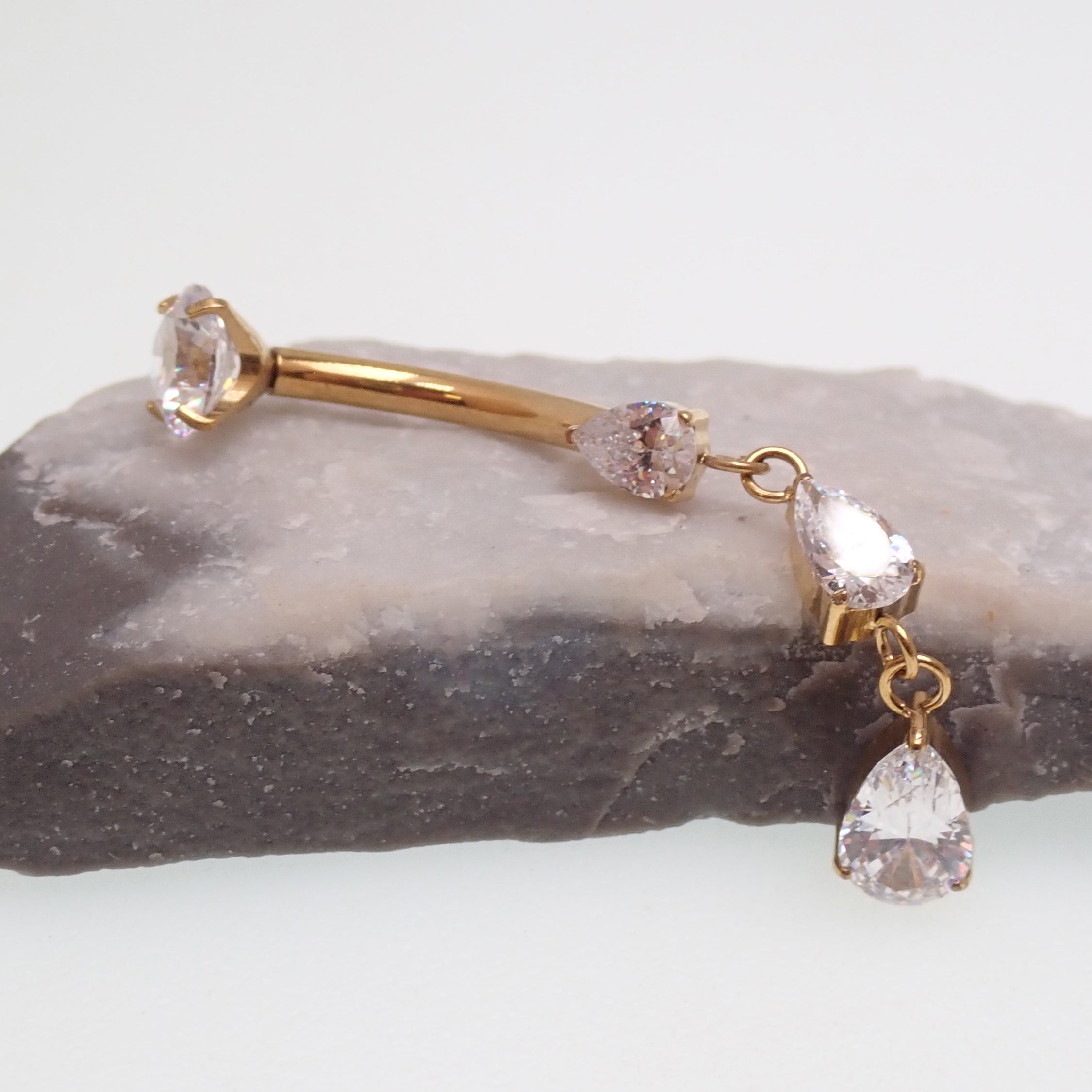 Internally Threaded Dangly CZ Belly Ring 14g 6-12mm curve