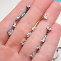Internally Threaded Dangly CZ Belly Ring 14g 6-12mm curve