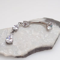 Internally Threaded Dangly CZ Belly Ring 14g 6-12mm curve