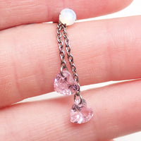 Implant Titanium Double Heart Dangly Chain Piercing Add-on Charm