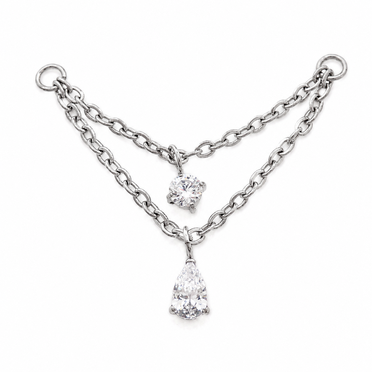 Implant Titanium CZ Drop Double Chain Piercing Add-on