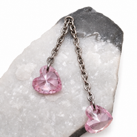 Implant Titanium Double Heart Dangly Chain Piercing Add-on Charm