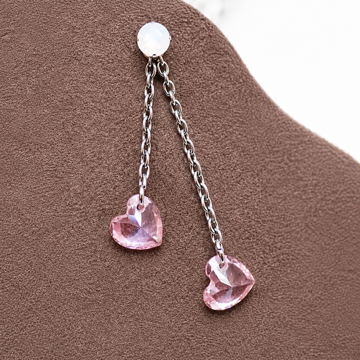 Implant Titanium Double Heart Dangly Chain Piercing Add-on Charm