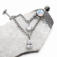 Implant Titanium CZ Drop Double Chain Piercing Add-on