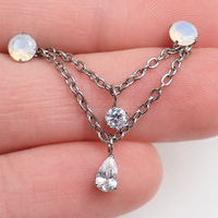 Implant Titanium CZ Drop Double Chain Piercing Add-on