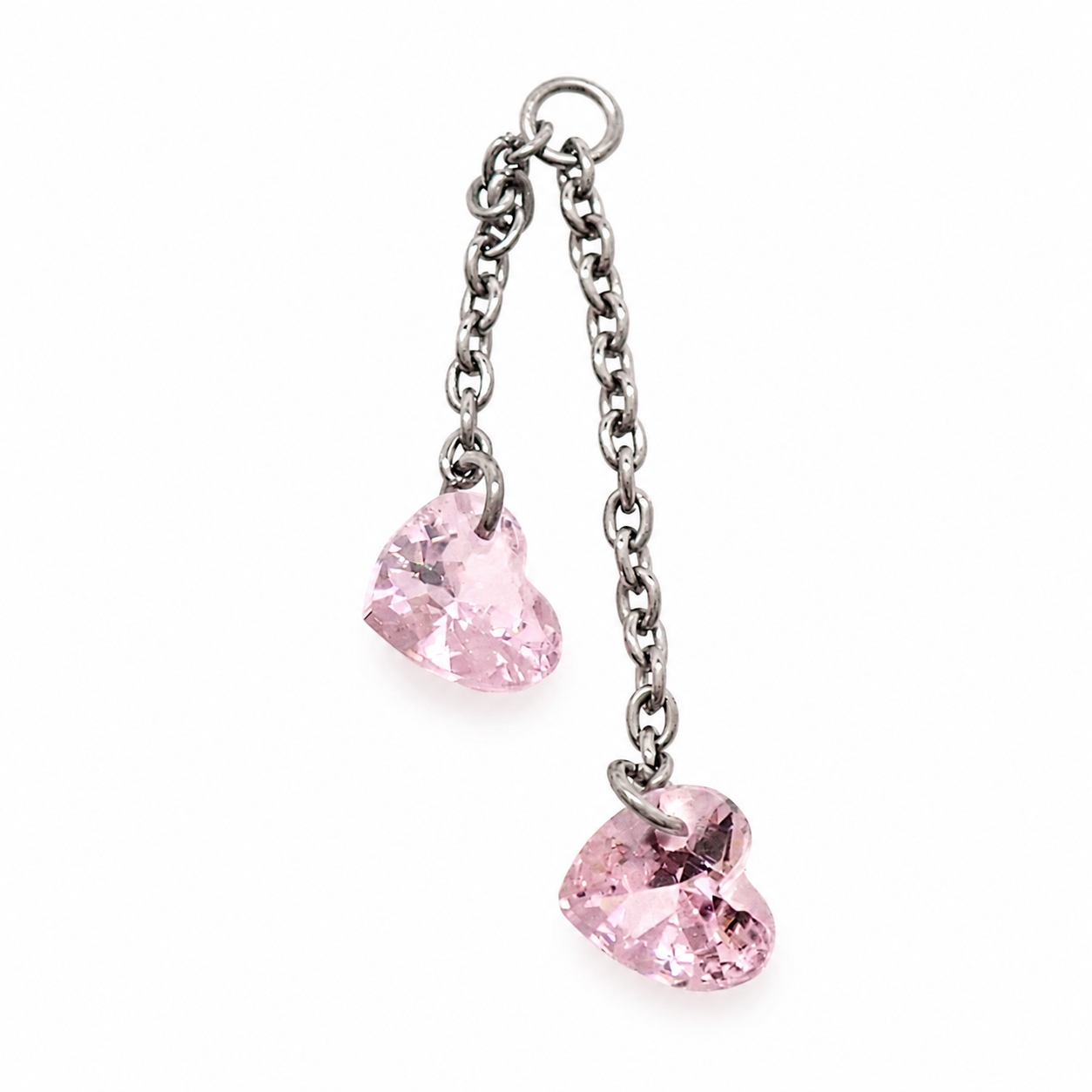 Implant Titanium Double Heart Dangly Chain Piercing Add-on Charm