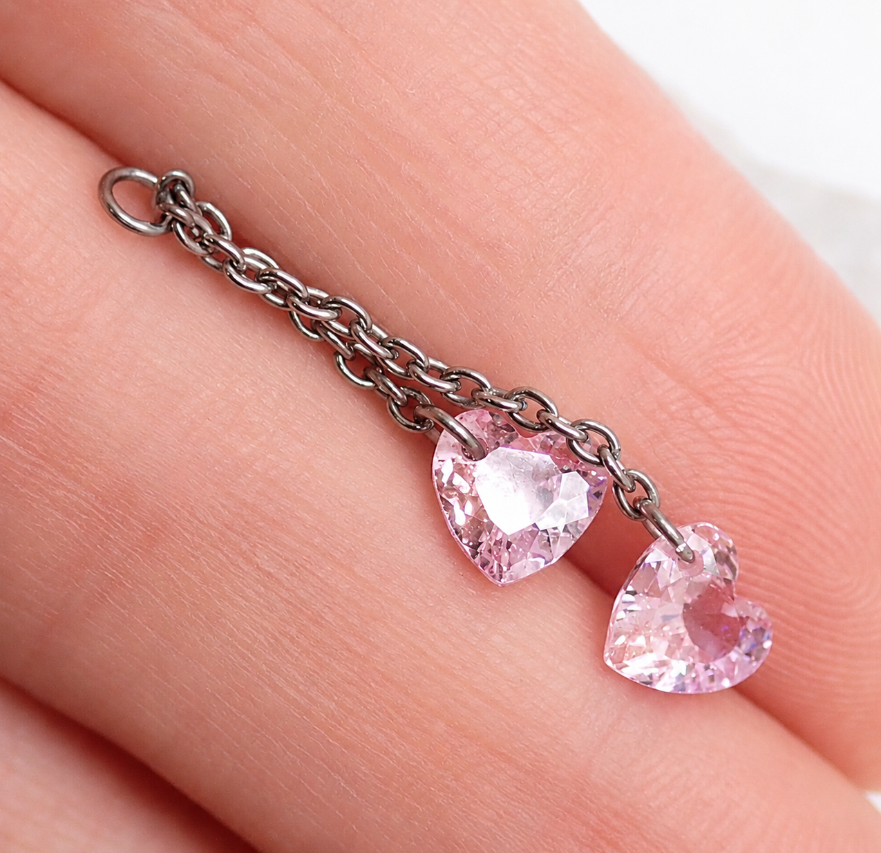 Implant Titanium Double Heart Dangly Chain Piercing Add-on Charm