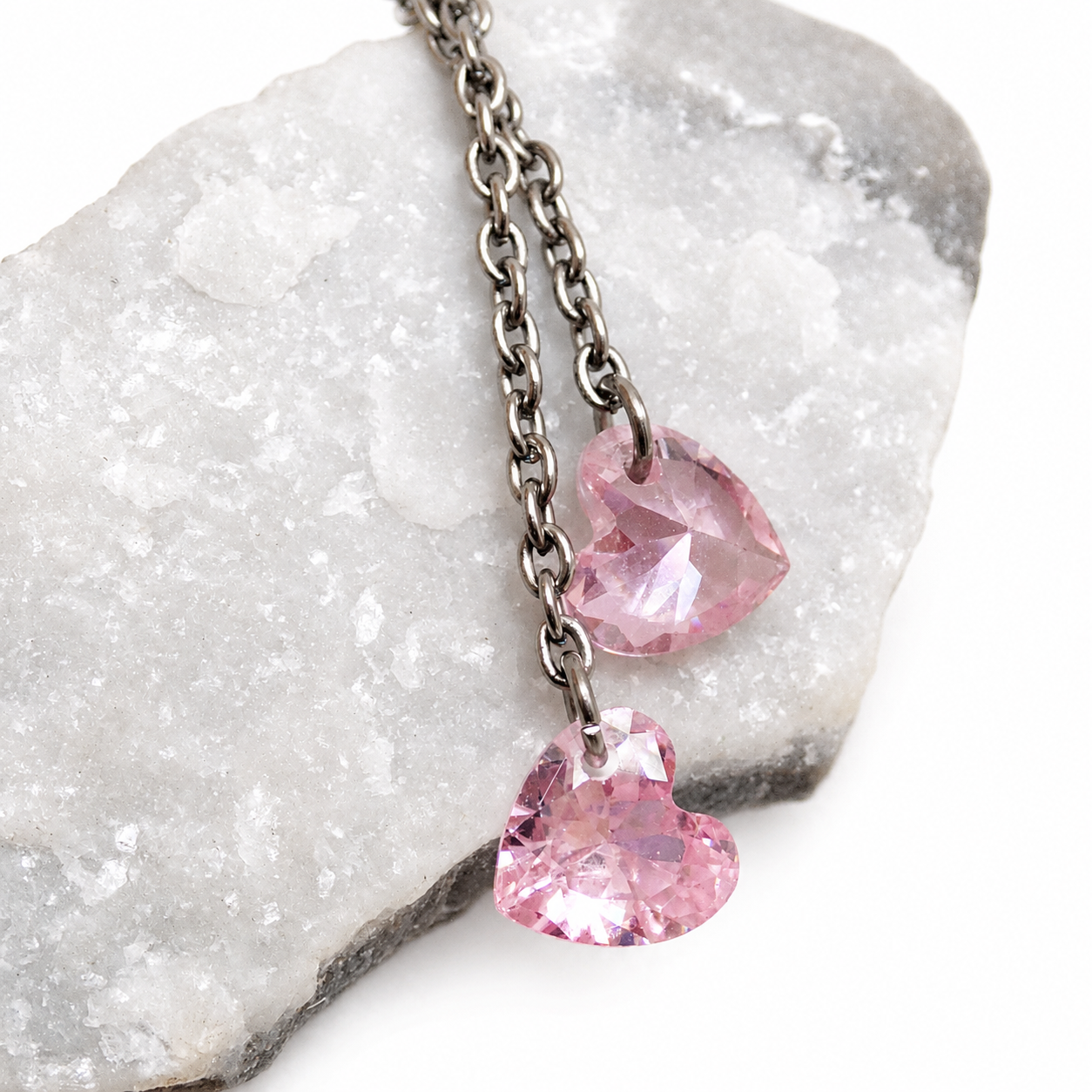 Implant Titanium Double Heart Dangly Chain Piercing Add-on Charm