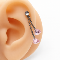 Implant Titanium Double Heart Dangly Chain Piercing Add-on Charm