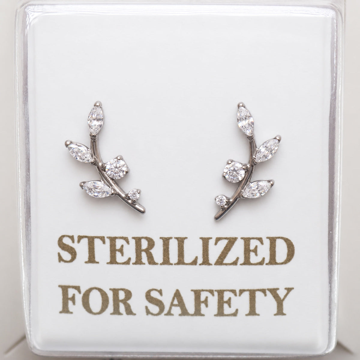 Sterilized Titanium Earrings • Implant-Grade CZ Vine Stud Earrings