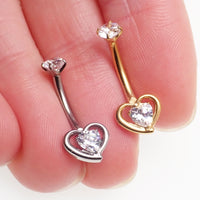 Implant Titanium CZ Heart Belly Bar 14g 10mm