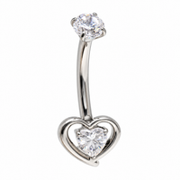 Implant Titanium CZ Heart Belly Bar 14g 10mm