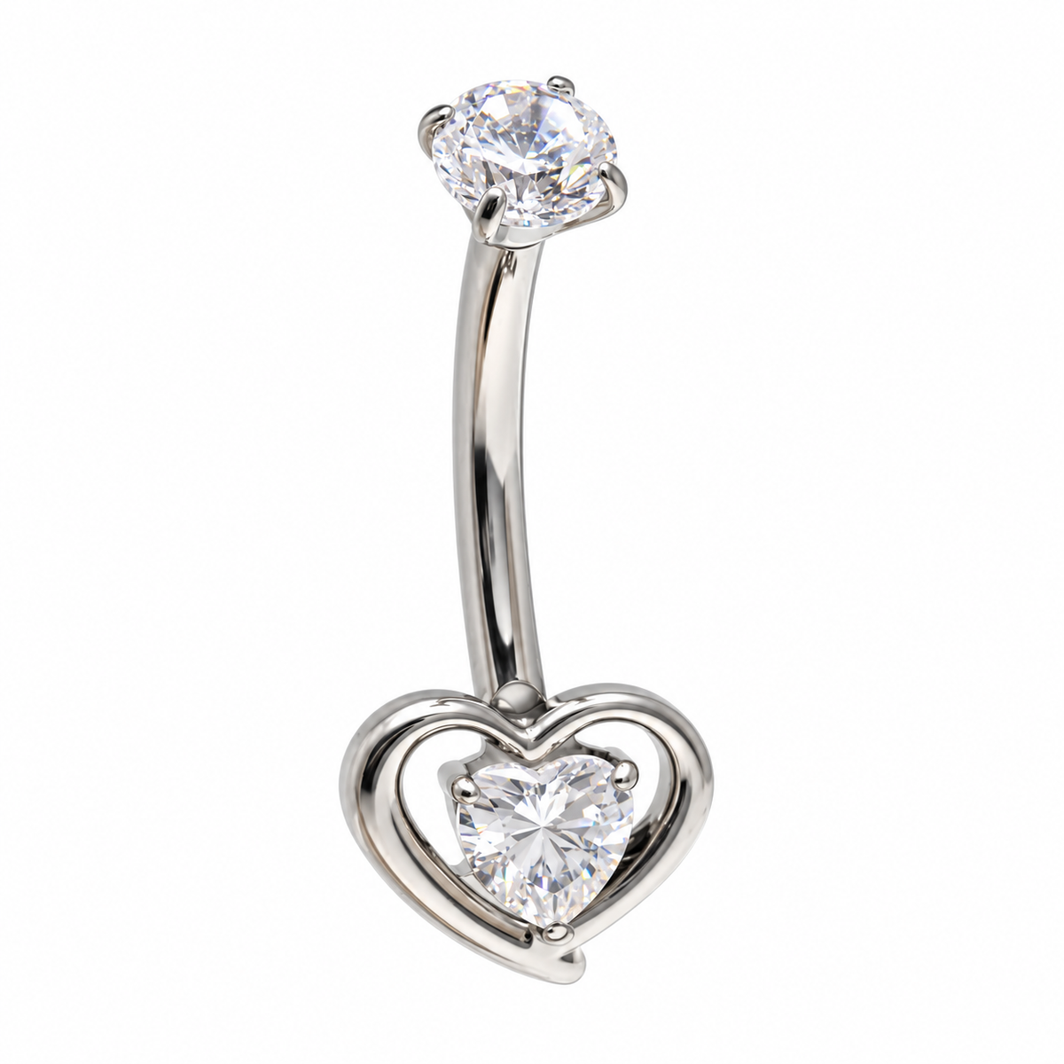 Implant Titanium CZ Heart Belly Bar 14g 10mm