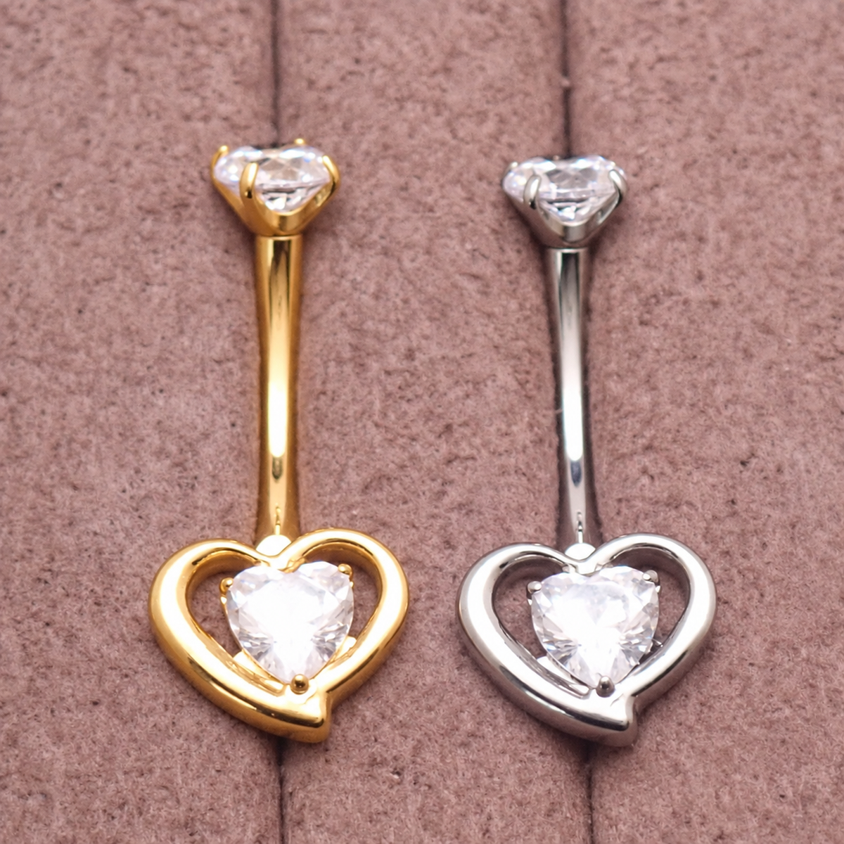Implant Titanium CZ Heart Belly Bar 14g 10mm