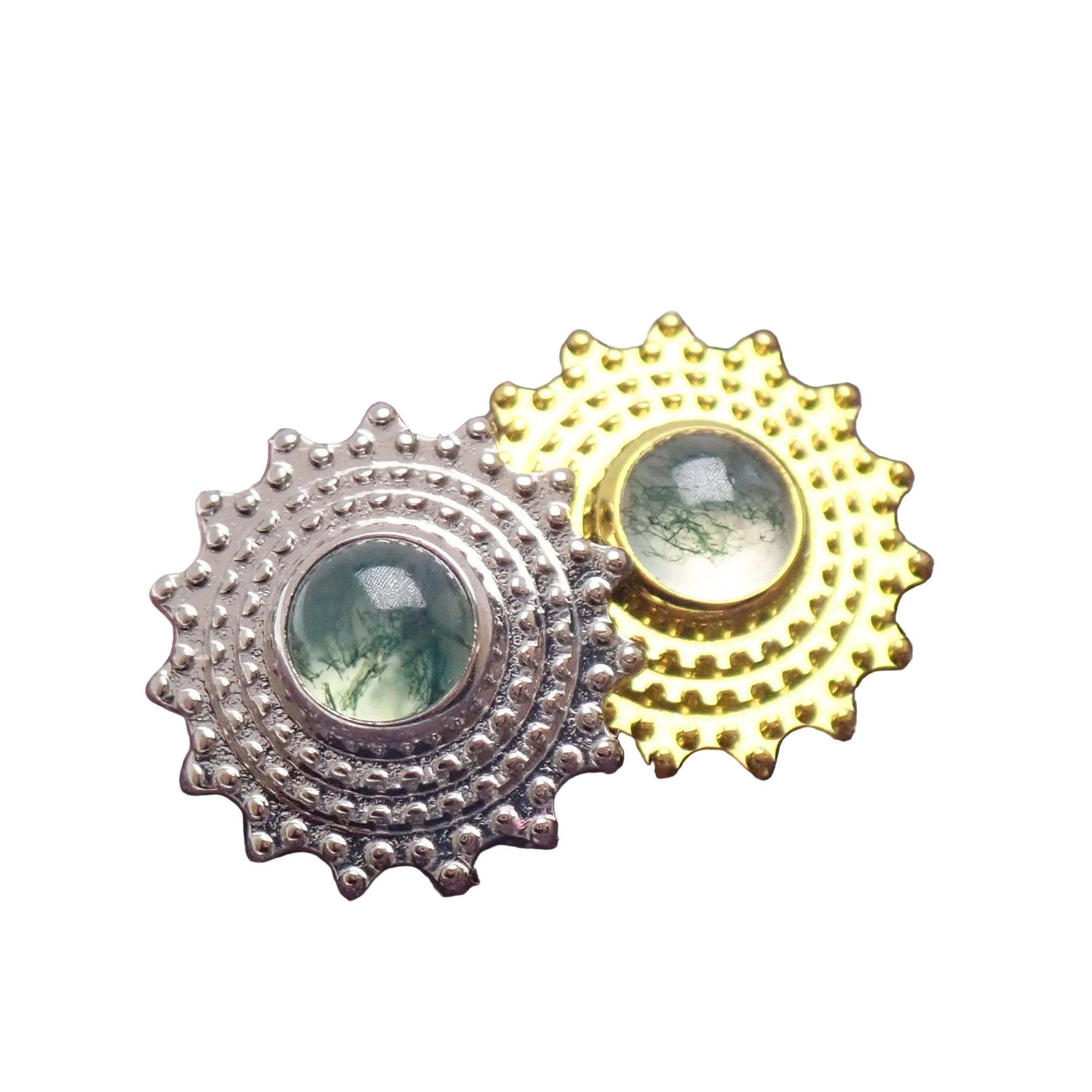 Moss Agate internally Threaded Mandala  0.9mm thread - magpie body jewelry