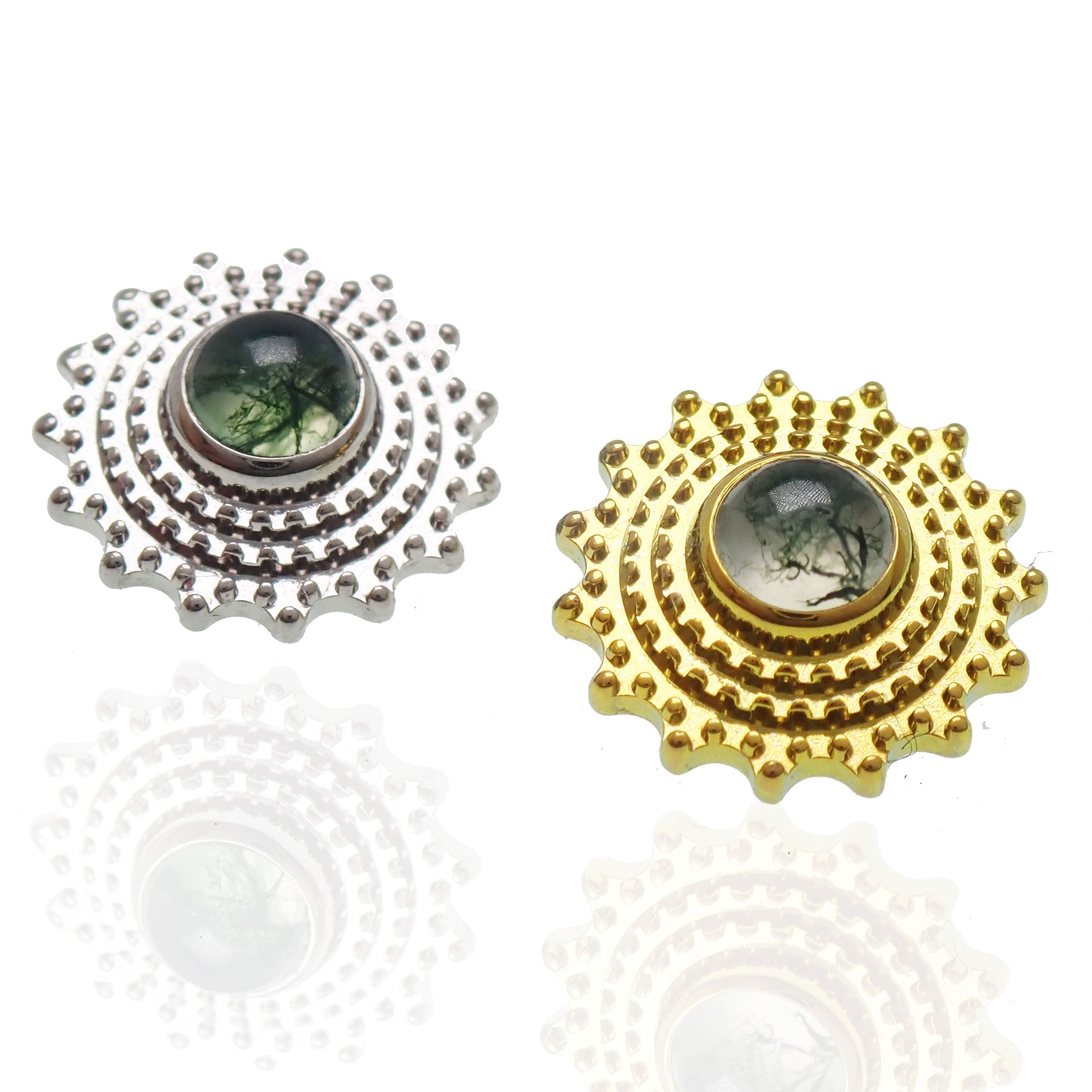 Moss Agate internally Threaded Mandala  0.9mm thread - magpie body jewelry