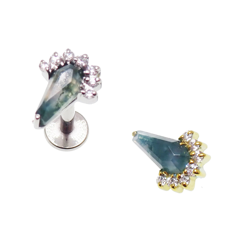 Internally Threaded CZ Moss Agate Coffin 0.9mm