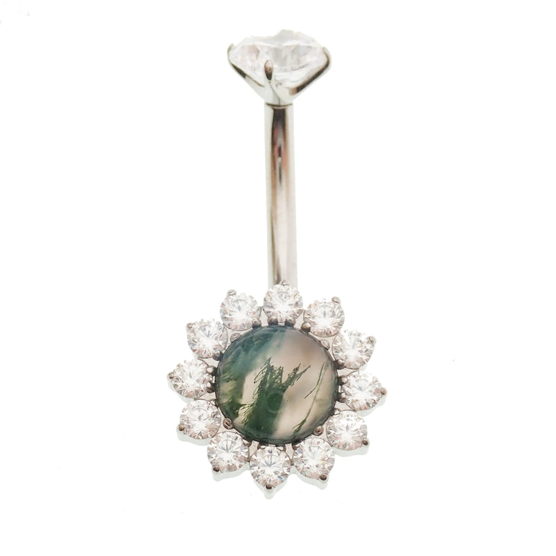 Moss Agate Belly Ring 14g -10mm