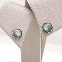 Implant grade Titanium Natural Stone 6mm Round Abalone Shell Earrings- Pair 20g