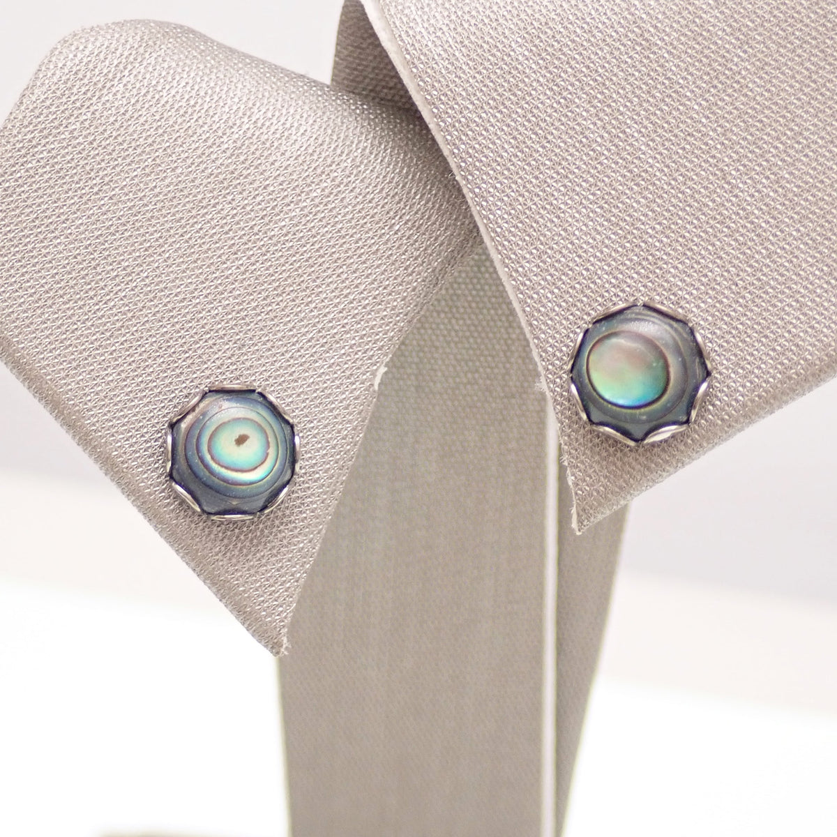 Implant grade Titanium Natural Stone 6mm Round Abalone Shell Earrings- Pair 20g
