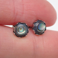 Implant grade Titanium Natural Stone 6mm Round Abalone Shell Earrings- Pair 20g