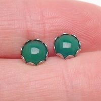 Implant grade Titanium Natural Stone 6mm Round Jade Earrings- Pair 20g