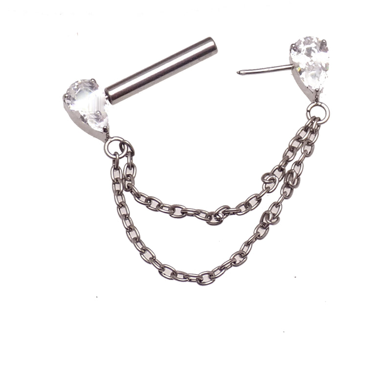 Threadless Chain/CZ  Nipple Barbell 16g/14g/12g