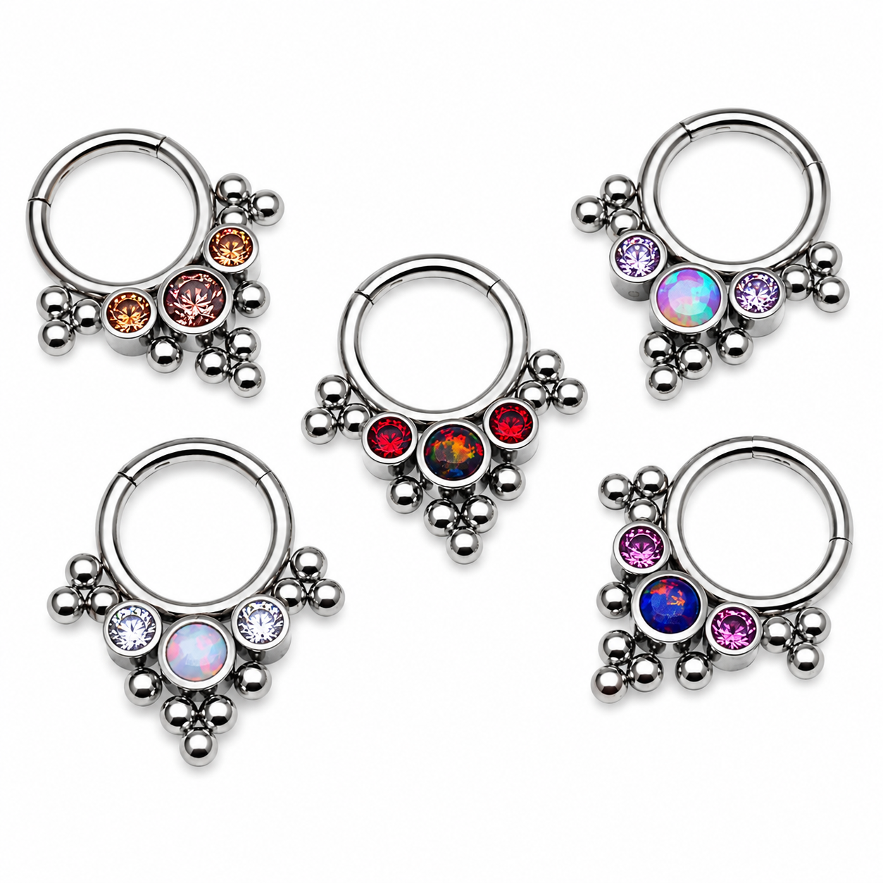 Beaded Opal & CZ Stone Cluster Clicker 16g 8mm
