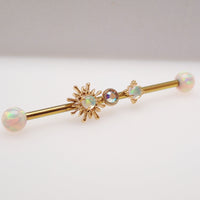 Gold 14g implant titanium Opal Sunburst Industrial ear piercing