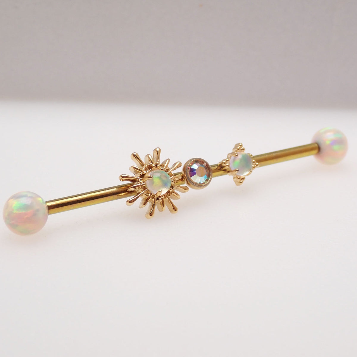 Gold 14g implant titanium Opal Sunburst Industrial ear piercing