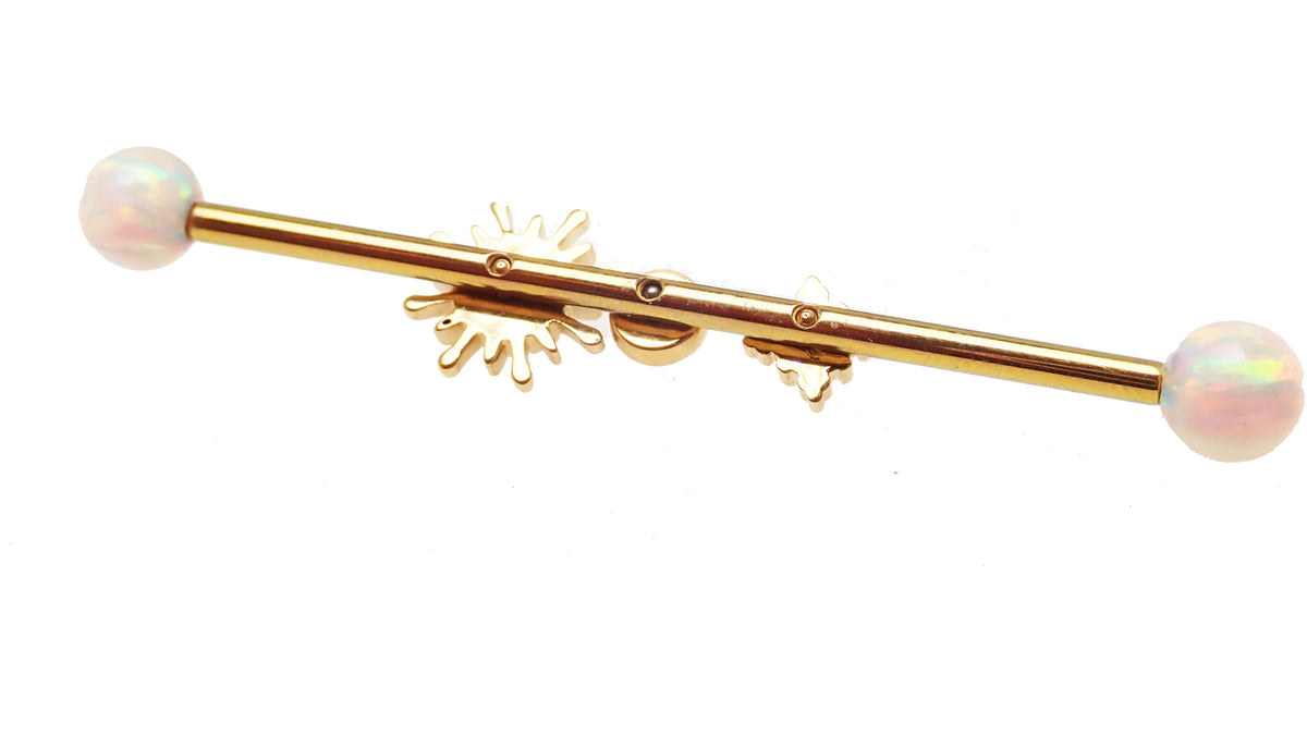 Gold 14g implant titanium Opal Sunburst Industrial ear piercing
