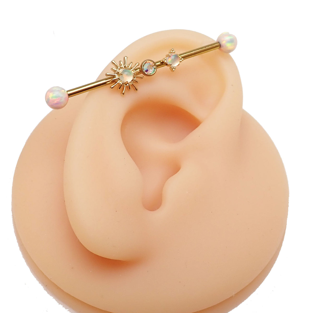 Gold 14g implant titanium Opal Sunburst Industrial ear piercing