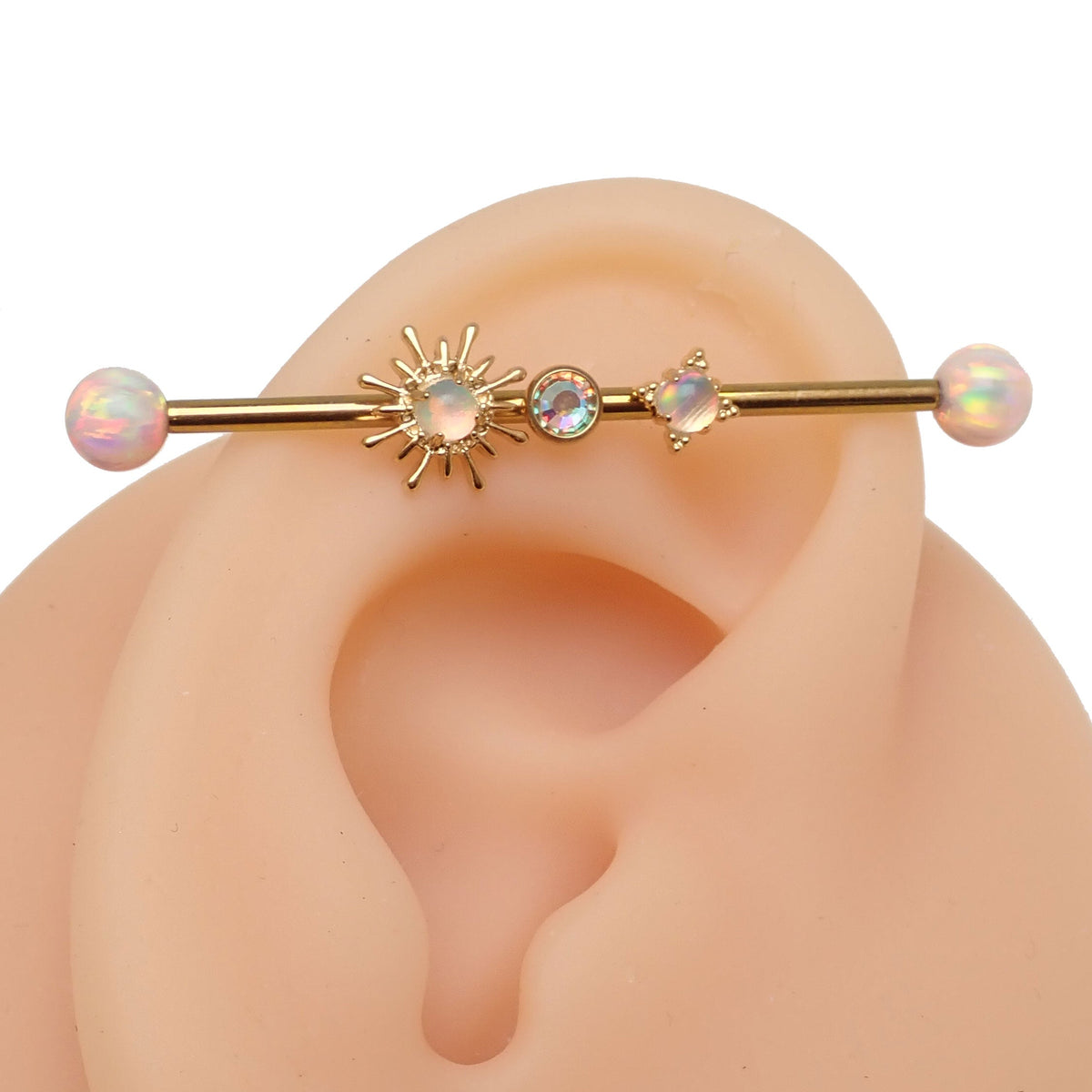 Gold 14g implant titanium Opal Sunburst Industrial ear piercing