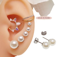 Implant Titanium Pearl Earrings 20g Pair