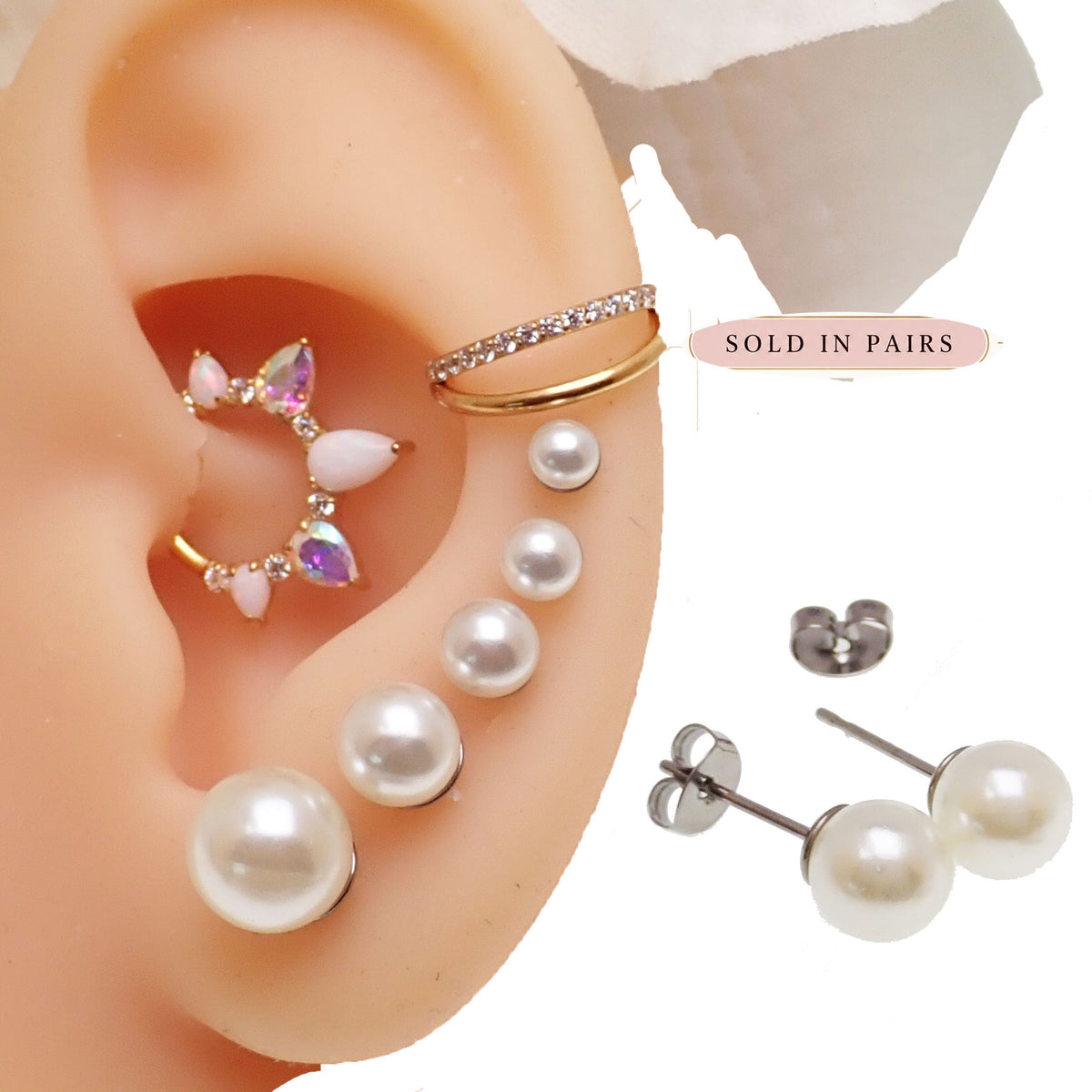 Implant Titanium Pearl Earrings 20g Pair