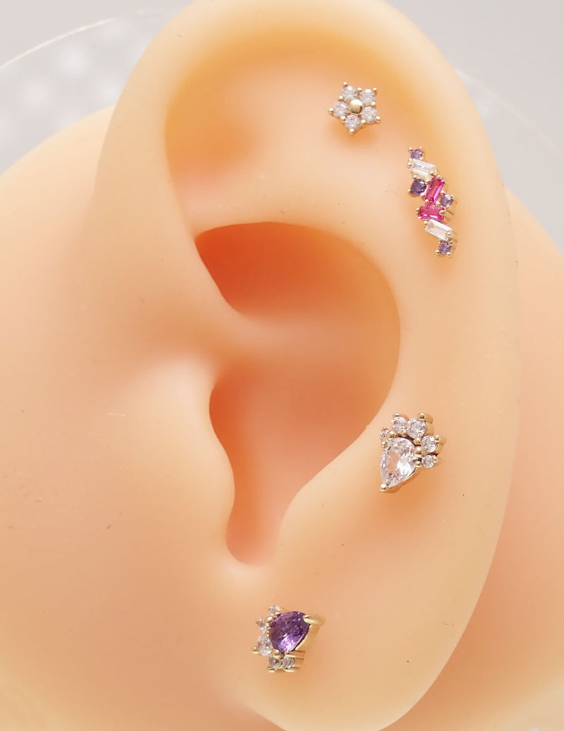 14k Gold CZ Cluster Threadless Top