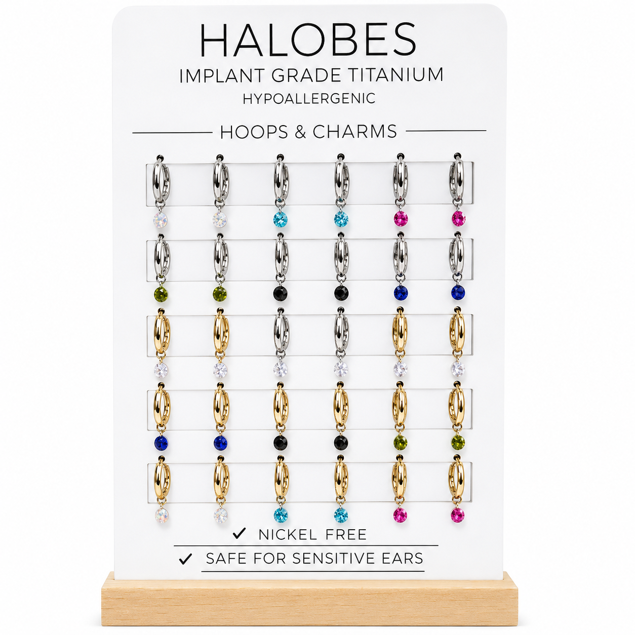 18 pairs Implant Titanium Hoops  with CZ Charms