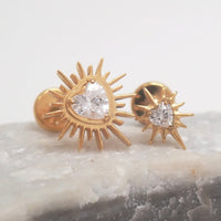 Implant Titanium Starburst Heart CZ  top only , Internally Threaded 0.9mm