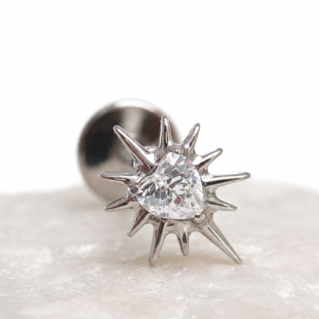 Implant Titanium Starburst Heart CZ  top only , Internally Threaded 0.9mm